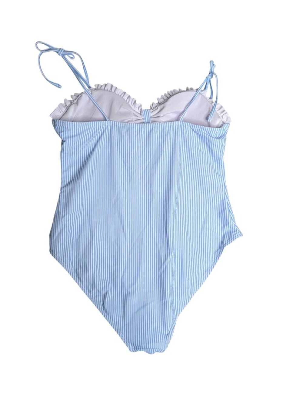 Blue & White XXL Striped One-Piece Swimsuit NWOT Adjustable Straps & Ruffle - Picture 2 of 10